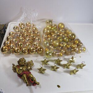 Gold Angel and (80) Ornament Balls, Star Place Holders